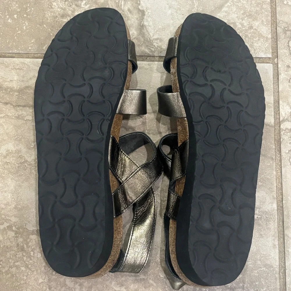 Naot Kayla Metallic Pewter Leather Strappy Slingback Comfort Sandals Womens L10
